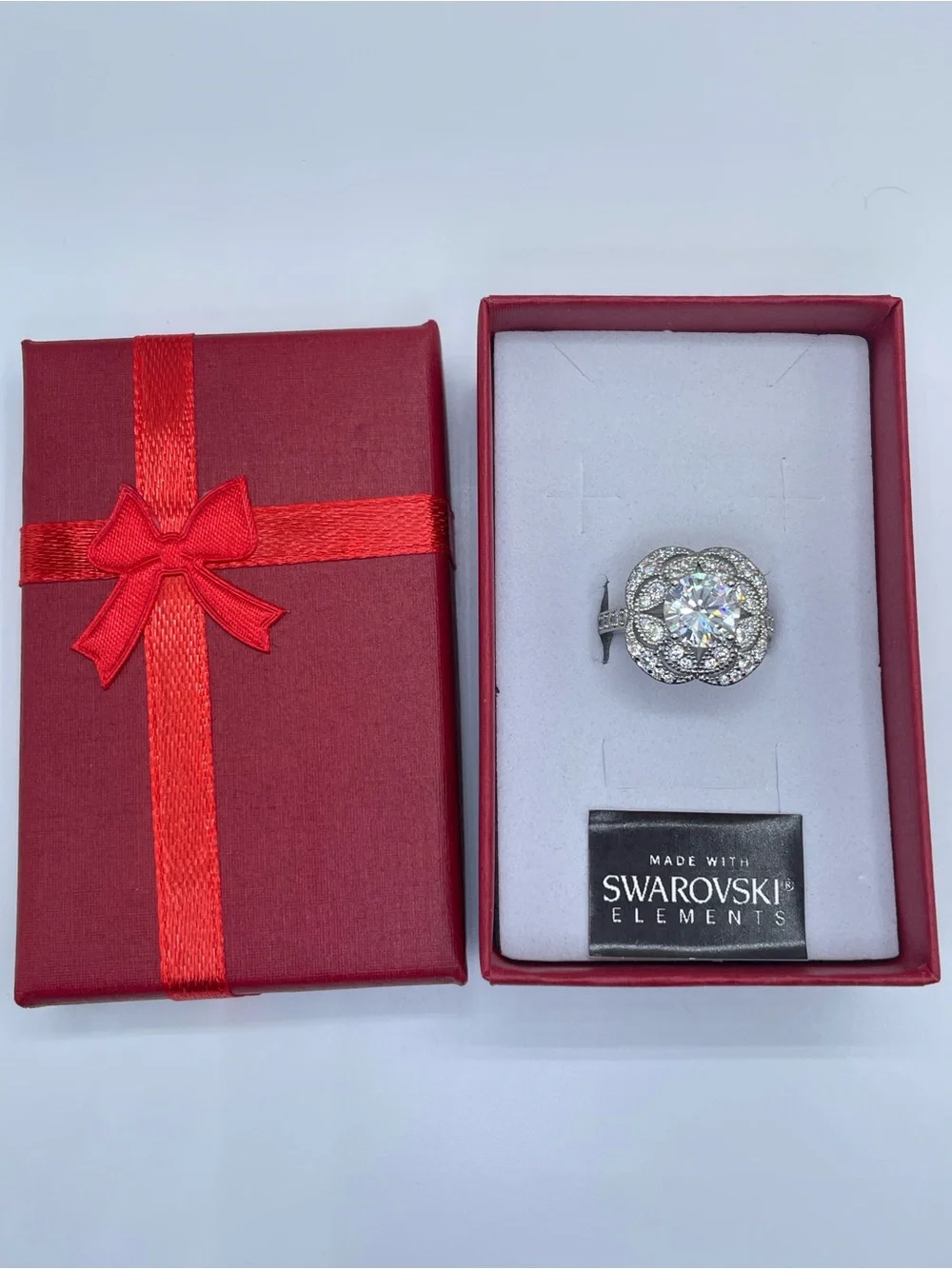 Swarovski Crystal Elements White Crystal Halo Art Deco Statement Ring Sz 6.5
